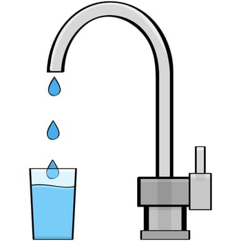 Cartoon illustration showing water coming out of a tap and into a glass