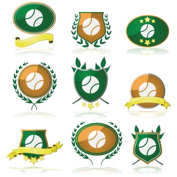Set of shields and badges showing a tennis ball