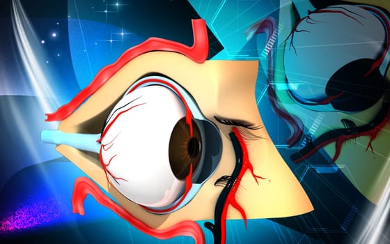 Digital illustration of eye in colour background