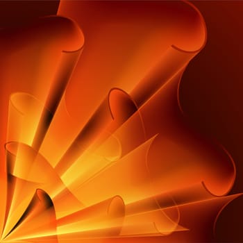 Abstract background with curved flag elements in yellow and orange shades