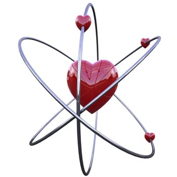 concept of the atom of love made in 3d with clipping path