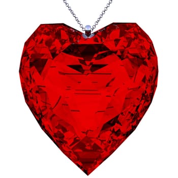 pendant in the shape of red heart made in 3D with clipping path