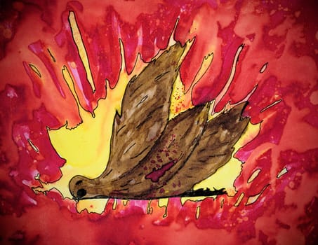 bird falls after being hit handmade illustration