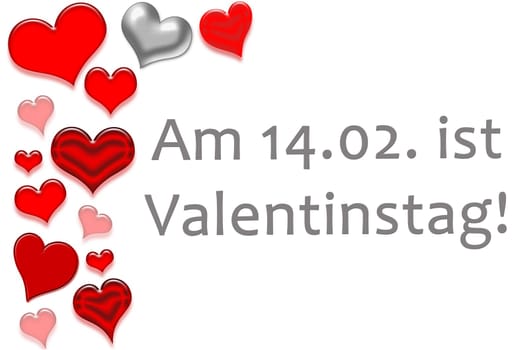 red hearts text on 14.02. is Valentine's Day red