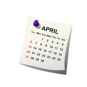 2014 paper calendar for April over white background