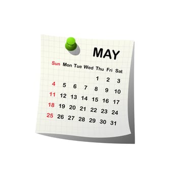 2014 paper calendar for May over white background