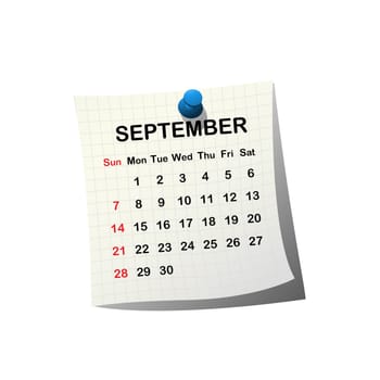 2014 paper calendar for September over white background