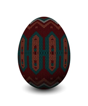 Easter egg with knitted pattern over white background