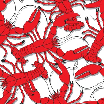 Seamess pattern with boiled red lobsters