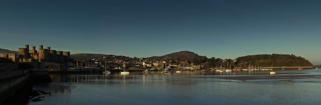 The medieval town and castle at Conwy in North Wales