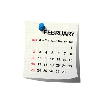2014 paper calendar for February over white background