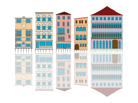 Venice houses cartoon over white background