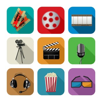 Movie and cinema icon set for the apps against white background