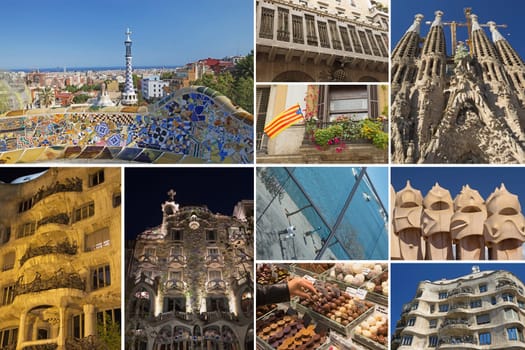 Barcelona famous landmarks picture collage (Catalunya, Spain)