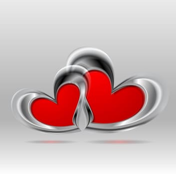 Valentines Day abstract background. Two vector glossy hearts