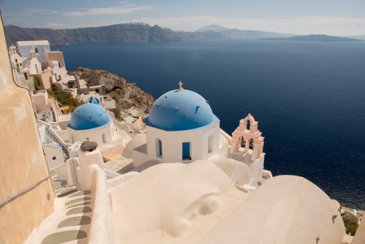 View on rock coasline on Santorini island, Greece.