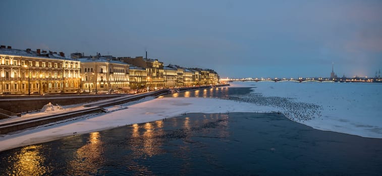 View of enbankment of Neva river in Sankt Petersburg, Russai.