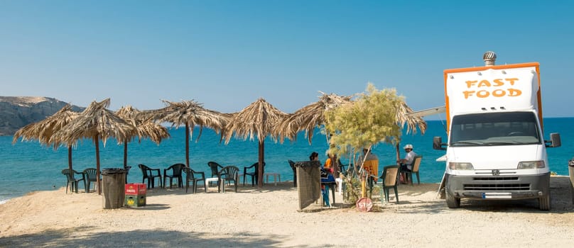 Fast food on the beach of Matala in Crete, Greece.