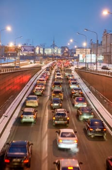 Night city traffic in Sankt Petersbrg, Russia.