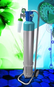 Digital illustration of oxygen cylinder in colour background