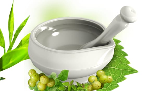 Digital illustration of ayurvedic medicine in making