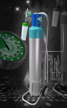 Digital illustration of oxygen cylinder in colour background