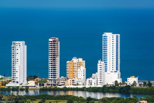 High rise coastal apartment buildings on the Caribbean coast of Cartagena, Colombia
