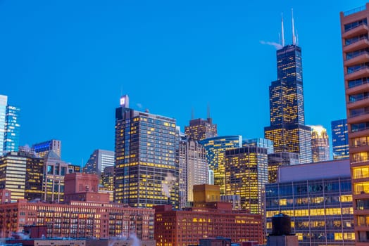 View of downtown Chicago taken during the blue hour