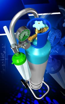 Digital illustration of oxygen cylinder in colour background
