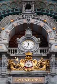 Clock on Antwerp Central railway station.