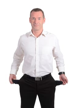Man with empty trouser pockets