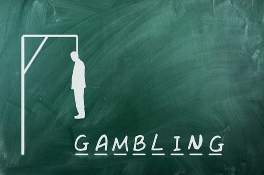 Hangman game on green chalkboard ,concept of gambling addiction