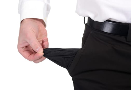 Man with empty trouser pockets