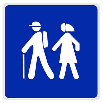 road sign - hikers, white on blue