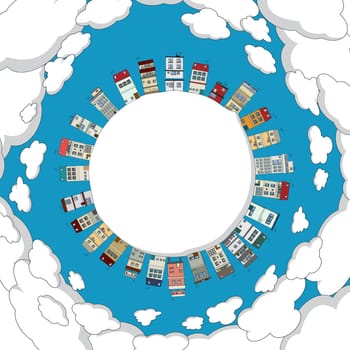 Round city cartoon frame with space for text or photography