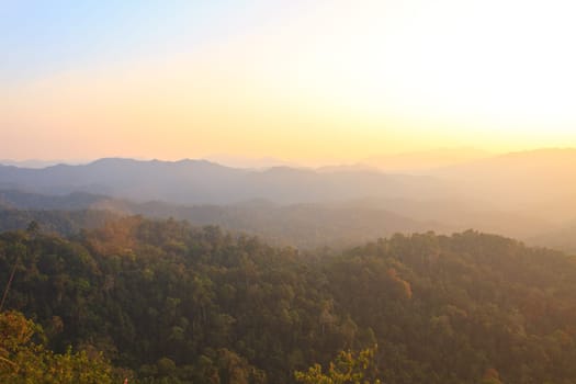 Sunset on mountain background, Thailand