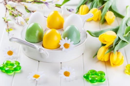 beautiful Easter still life with fresh tulips