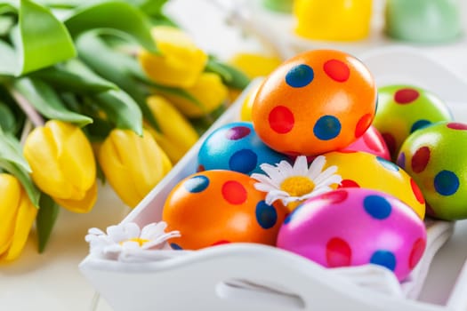 beautiful Easter still life with fresh tulips