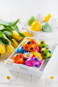 beautiful Easter still life with fresh tulips
