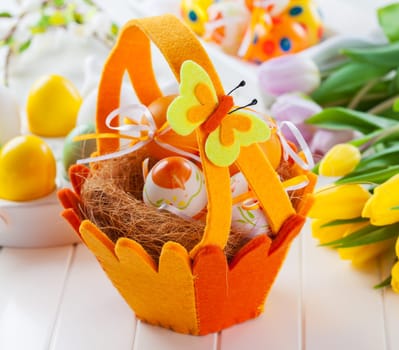 beautiful Easter still life with fresh tulips