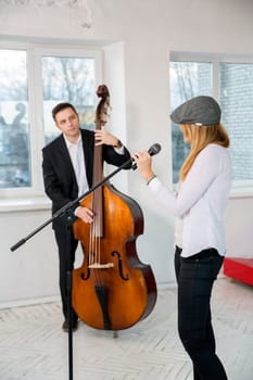 Musicians look at each other while warming up