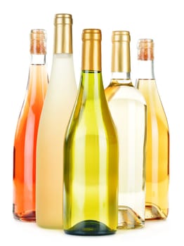 Composition with variety of wine bottles isolated on white