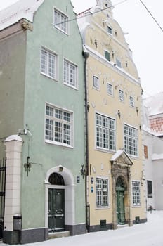 Street of Old Riga in snow day before Christmas