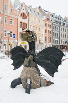 Street of Old Riga in snow day before Christmas