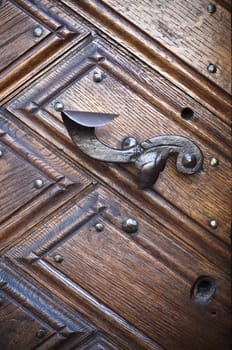 Old metal door handle, close-up