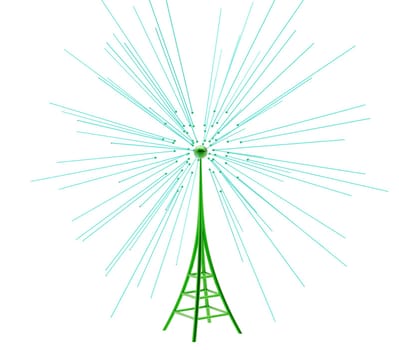 Powerful digital transmitter for TV, mobile and multimedia broadcast sends information signals from high tower