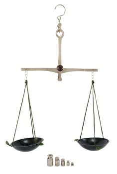 Balance / scale with different weight isolated on white.