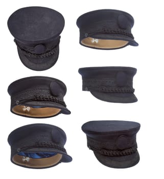 Captain hat collection. White backgraund.