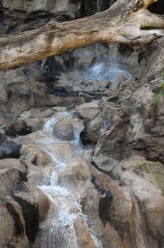 Small River Waterfall Between some Brown Rocks