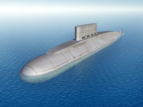 Computer-generated 3D illustration with a Russian submarine from the 1980s